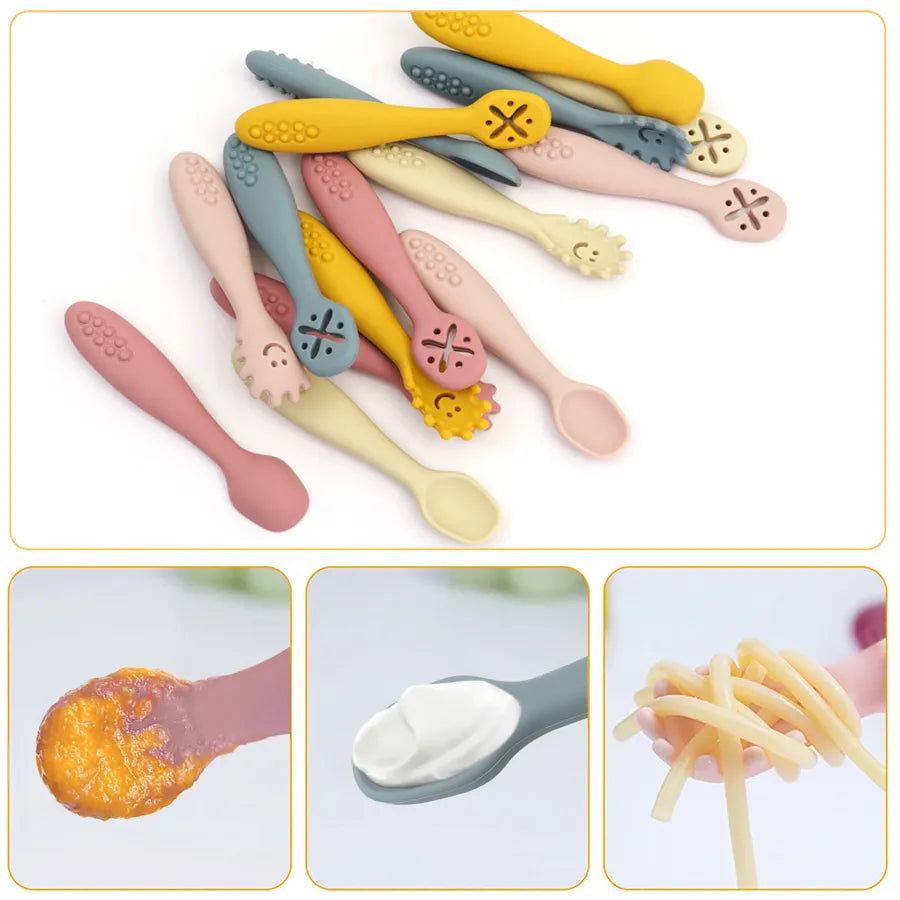 3PCS Silicone Spoon Fork For Baby Utensils Set Feeding Food Toddler Learn To Eat Training Soft Fork Cutlery Children's Tableware