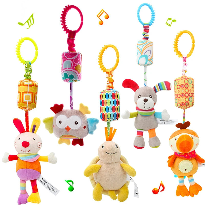 Baby Sensory Hanging Rattles Soft Learning Toy Plush Animals Stroller Infant Car Bed Crib with Teether for Bebe Babies Toddlers